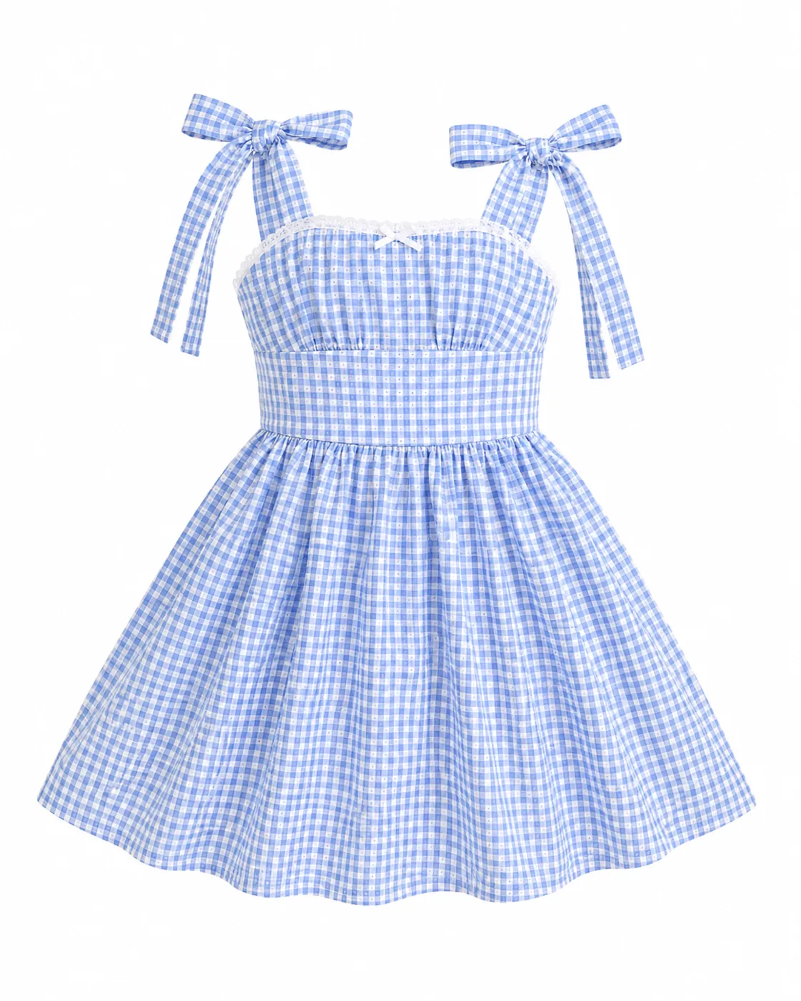 Blue gingham daughter dress with tie straps
