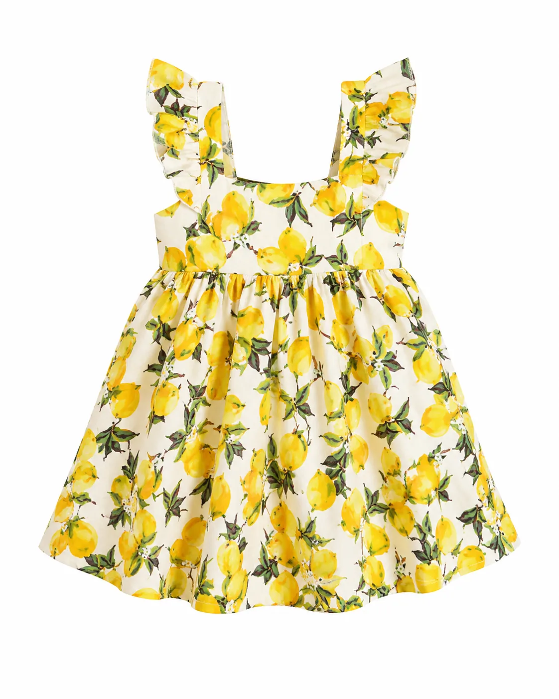 Lemon-print daughter dress with ruffle straps